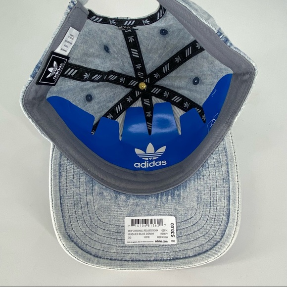 NWT Adidas Original Hat Men's Relaxed Strapback Cap Washed BLUE Denim Round Brim - Picture 8 of 10